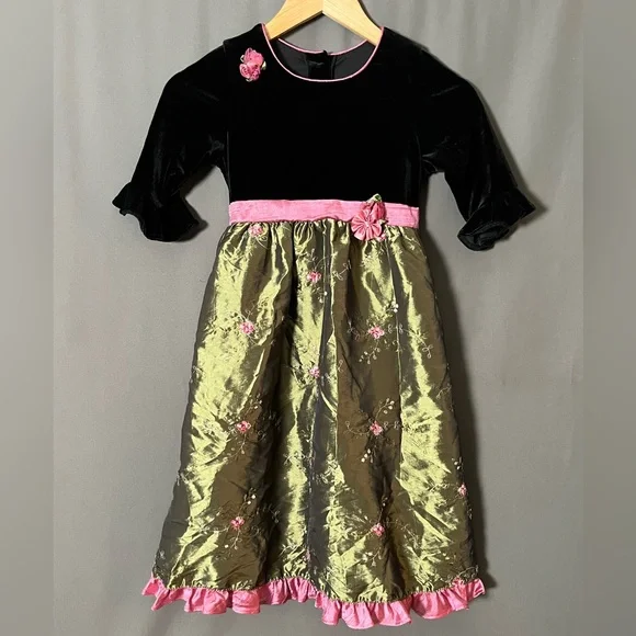 Jona Michelle Black Velvet with Pink Skirt Party Dress Size 6X - Picture 1 of 5